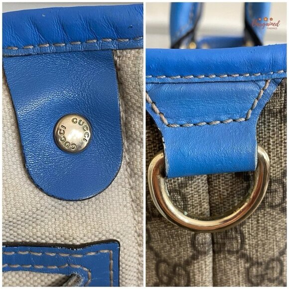 Authentic GUCCI Brown/Blue GG Coated Canvas Joy Medium Tote Bag - Picture 12 of 13